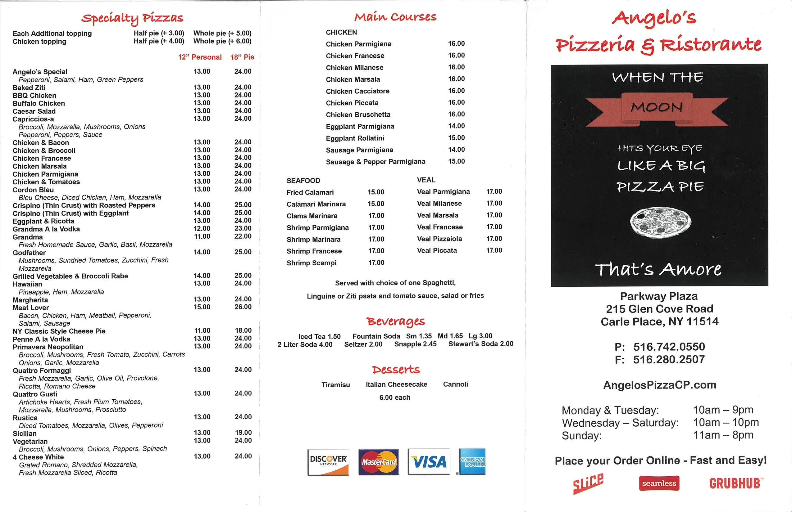 Angelo's Pizzeria & Ristorante Menu
