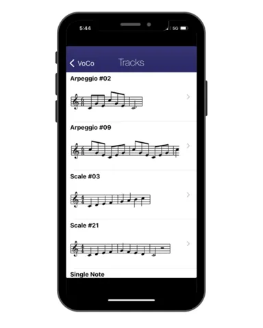 Screenshot of the VoCo Vocal Warm Up App on an iPhone