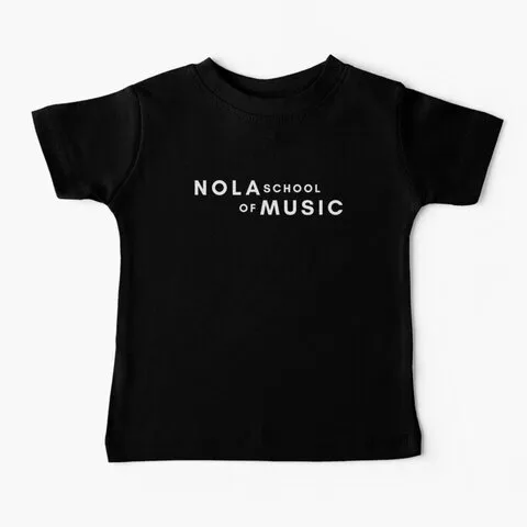 A black baby t-shirt with the NOLA School of Music logo