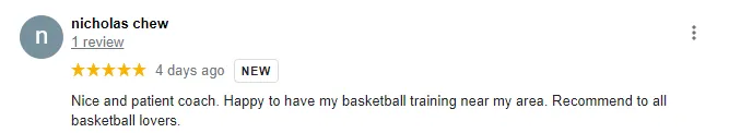 Nicholas Chew - Review for Kids Basketball Lessons