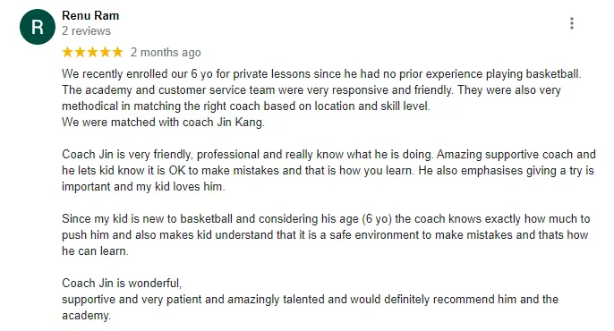 Renu Pam - Review for Kids Basketball Lessons