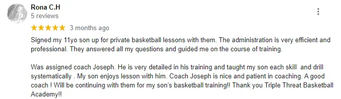 Rona C.H - Review for Kids Basketball Lessons