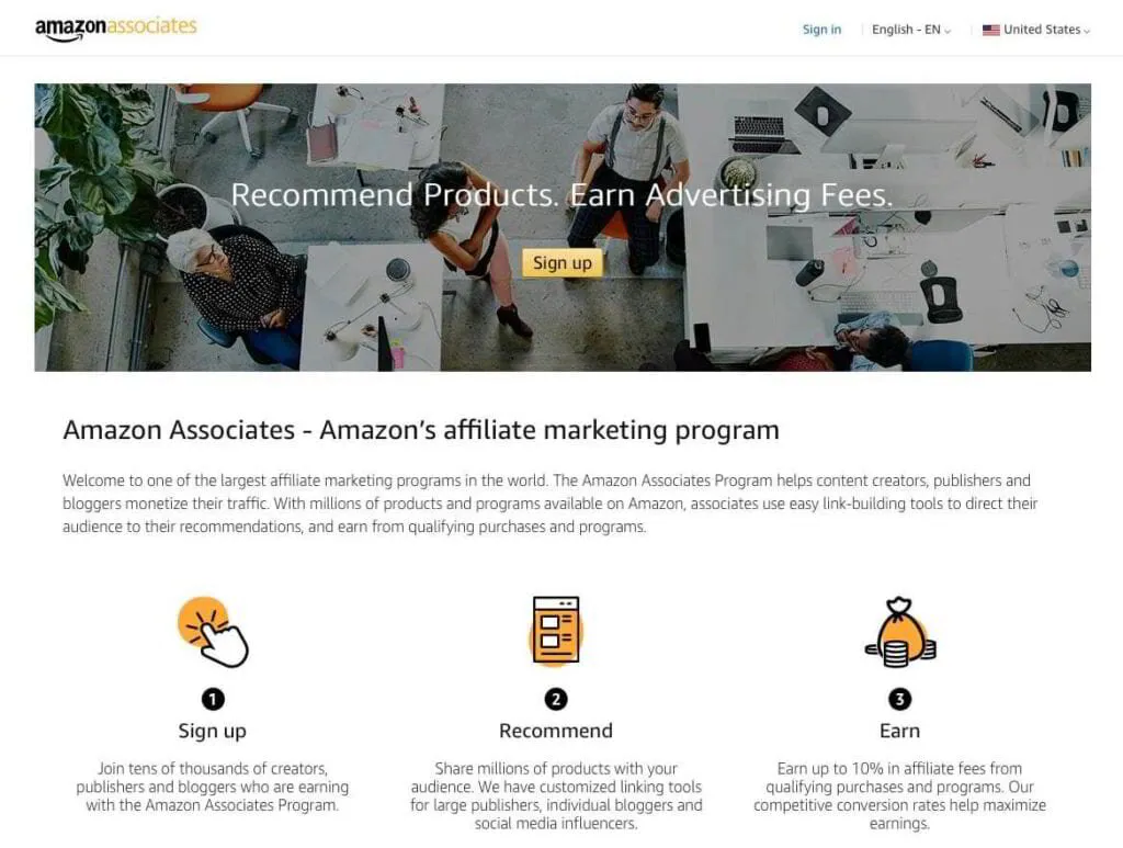 homepage of amazon affiliate marketing program