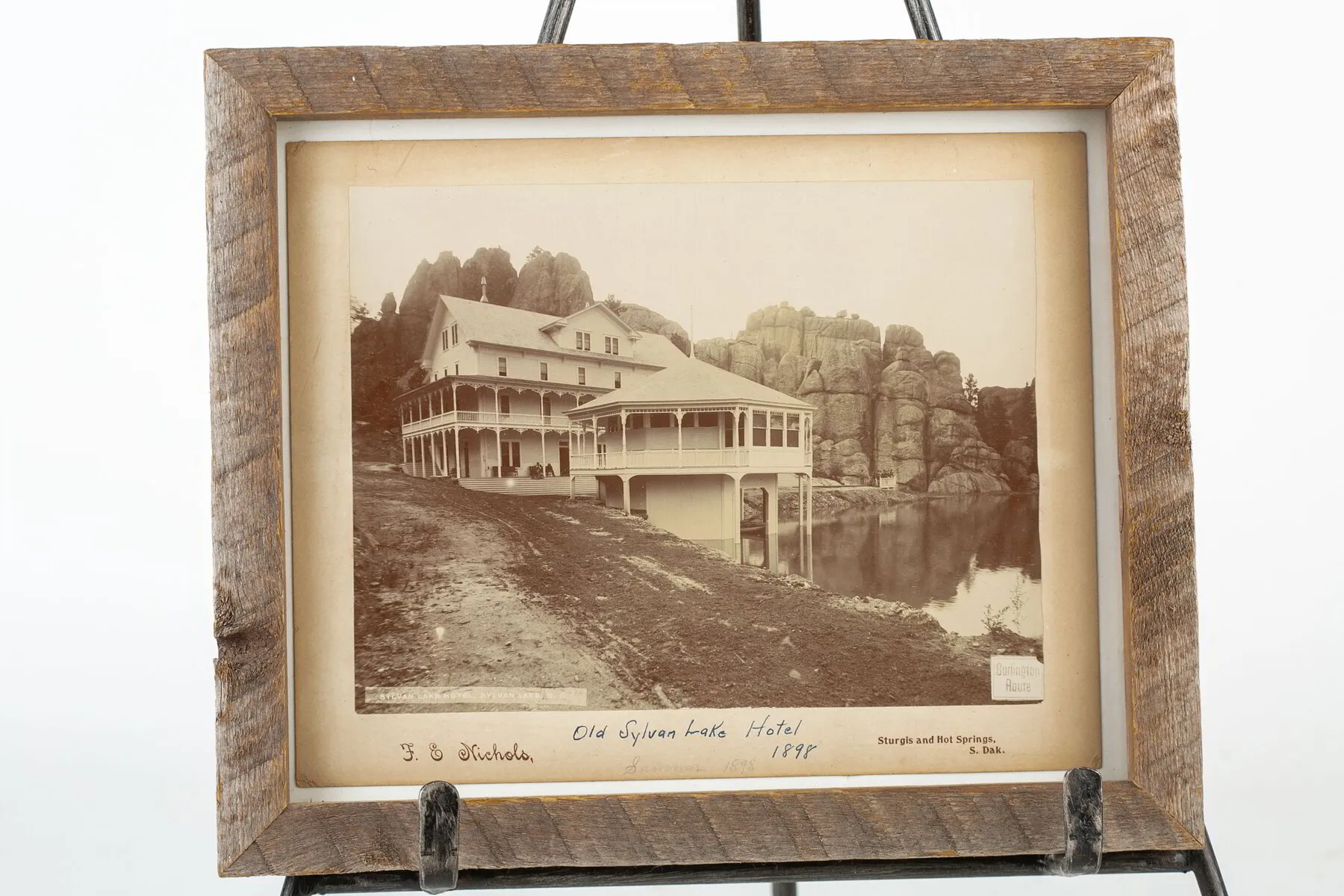 Old Sylvan Lake Hotel Photograph with Frame, Sturgis and hot springs south Dakota 1898 F.E Nichols