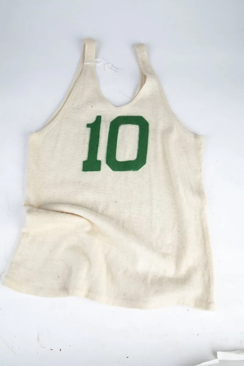  (sold) Basketball Jersey Number 10 white green numbers 