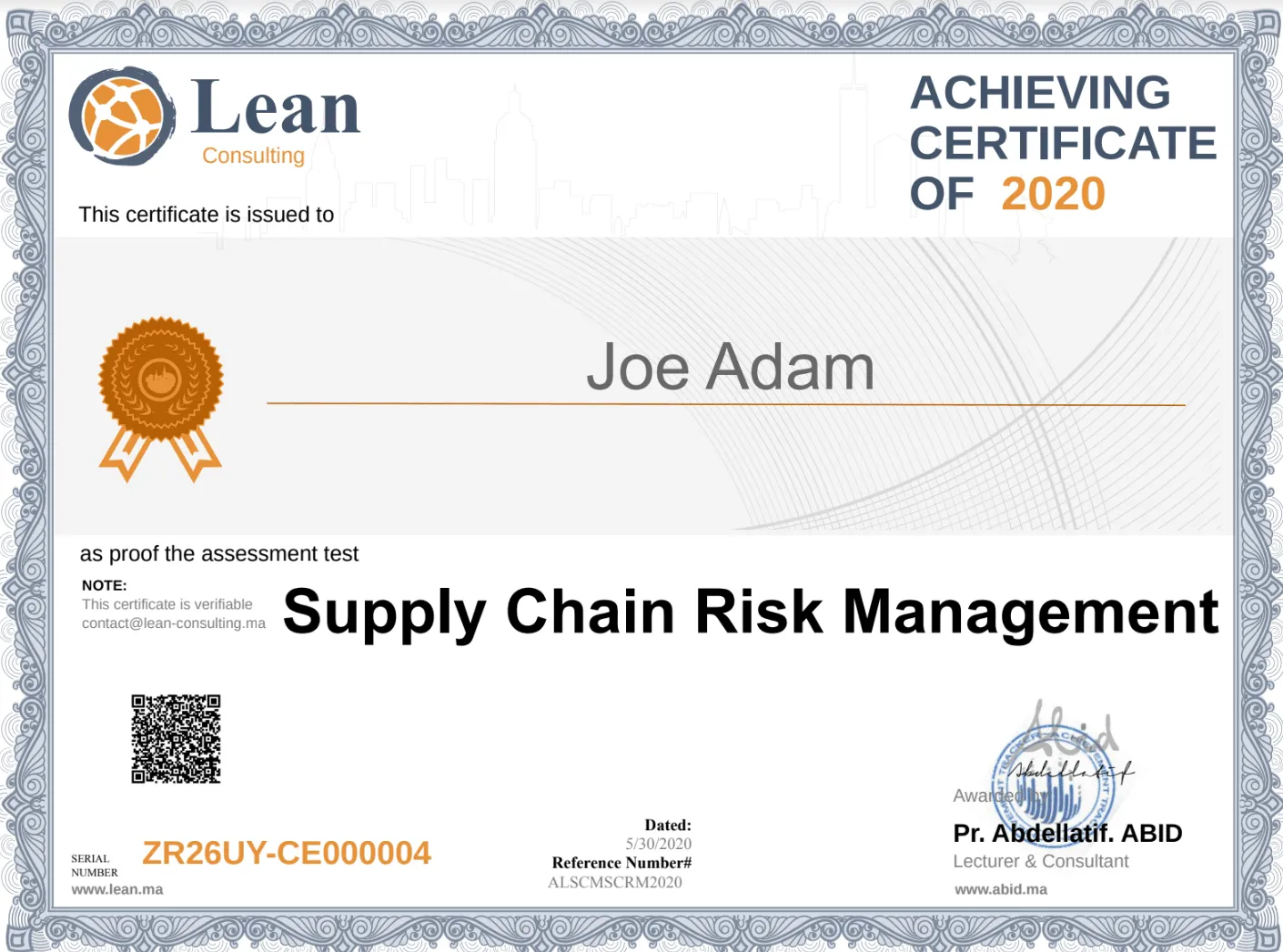 Certificate in Supply Chain Risk Management (Advanced) 