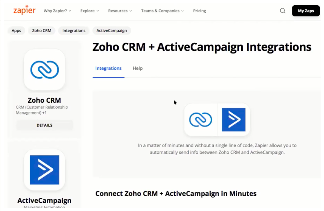 Cómo integrar ActiveCampaign con Zoho CRM a través de Zapier