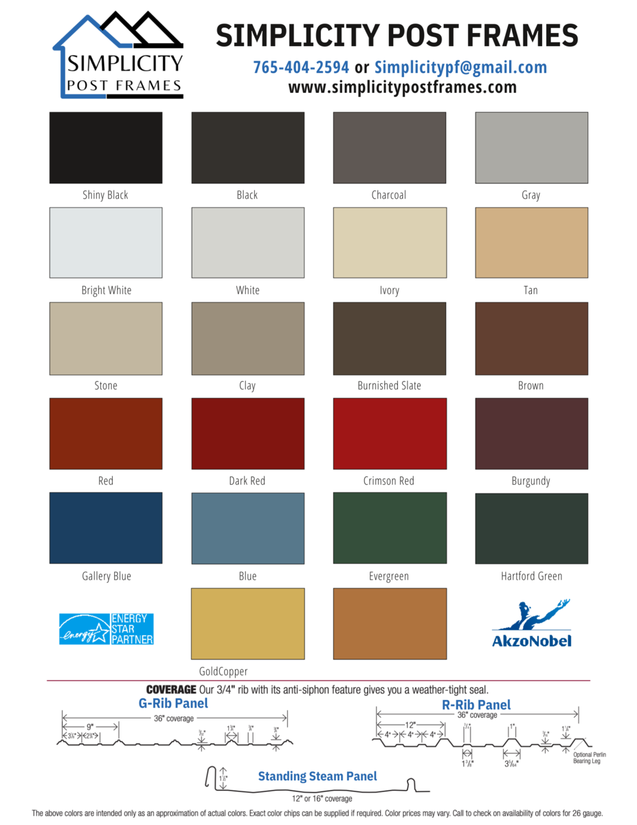 Color Chart | Simplicity Post Frames | Pole Barn & Post Frame Color Chart