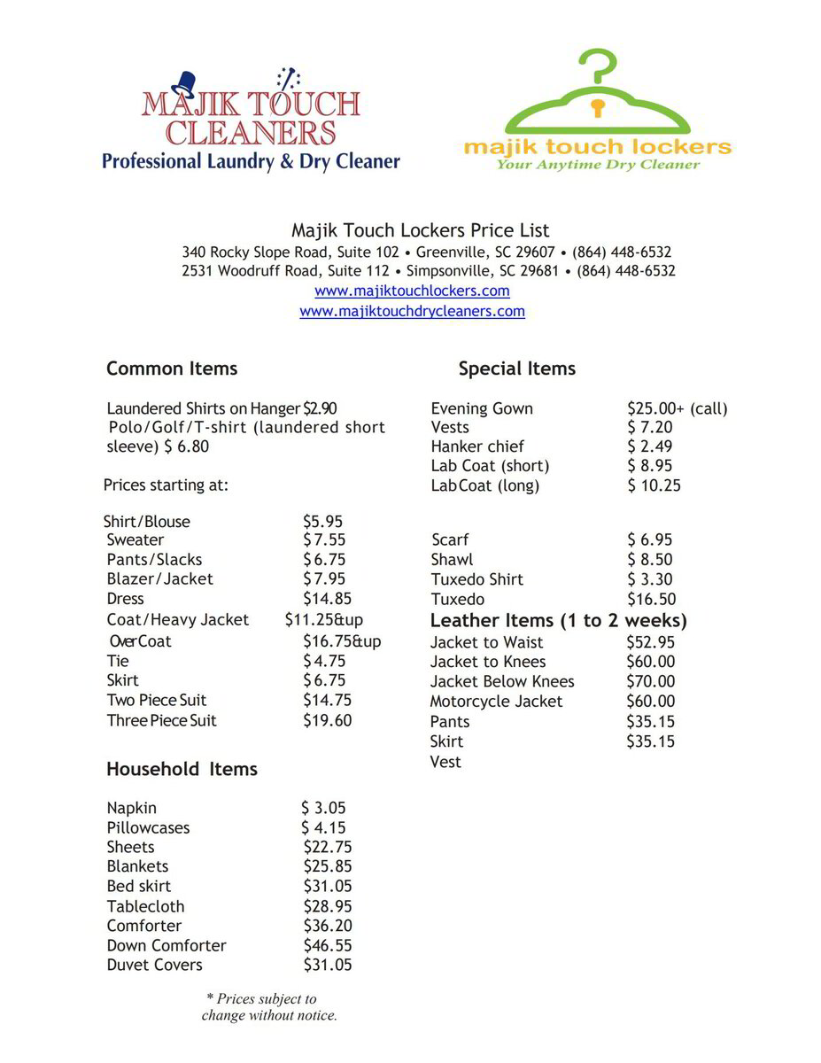Lockers Majik Touch Cleaners Dry Cleaner South Carolina