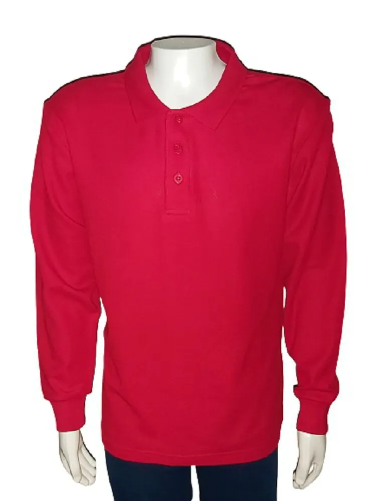 Premium Quality Double Pique Polo Shirts RED Youth Unisex (Boys & Girls) School Uniform Kids Long Sleeve Golf Shirt ( 1 Piece Pack )