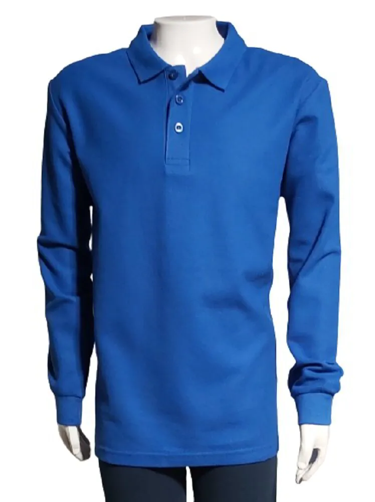 Premium Quality Double Pique Polo Shirts ROYAL BLUE Youth Unisex (Boys & Girls) School Uniform Kids Long Sleeve Golf Shirt (1 Piece Pack)