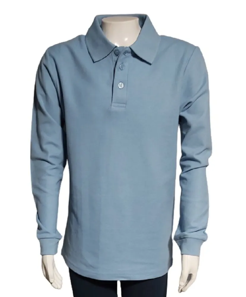 Premium Quality Double Pique Polo Shirts Lt.Blue Youth Unisex (Boys & Girls) School Uniform Kids Long Sleeve Golf Shirt ( 1 Piece Pack )
