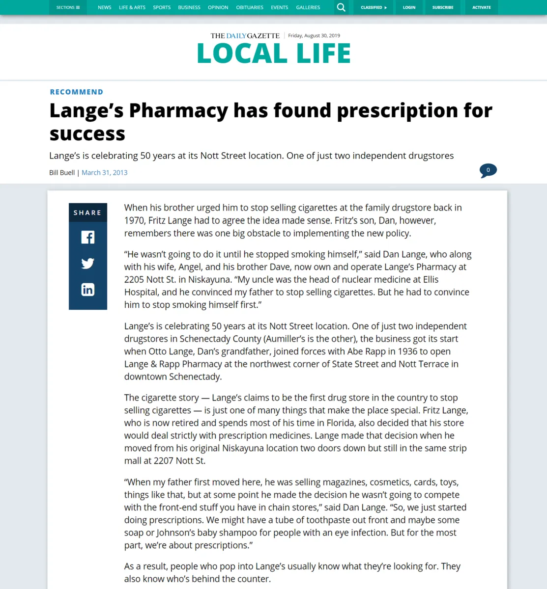 Lange's Pharmacy has found prescription for success article