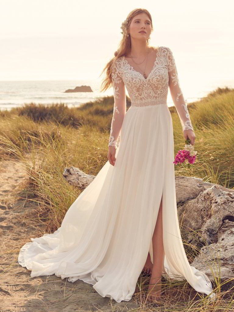 Long sleeve sheath hotsell wedding dress with beading