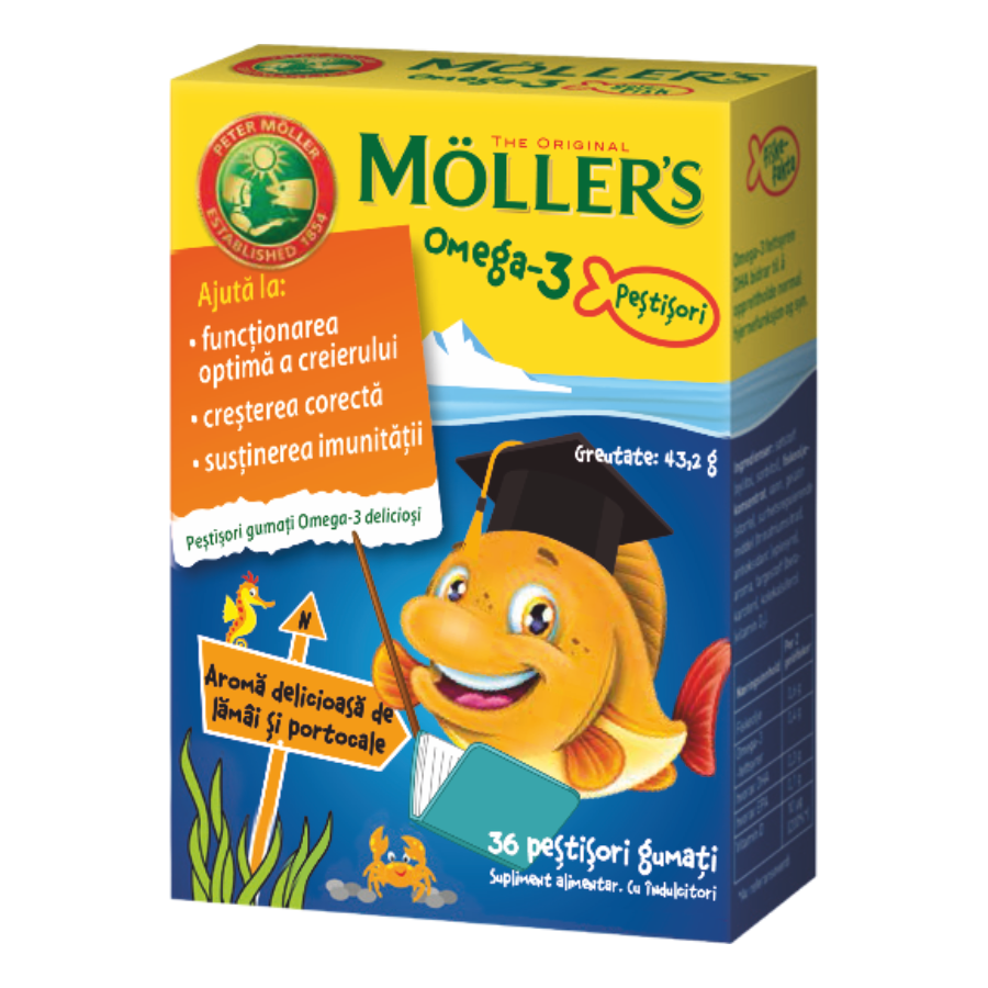 Желирани рибки Möller's Omega-3 Портокал, 36 бр. | Jelly Fish
