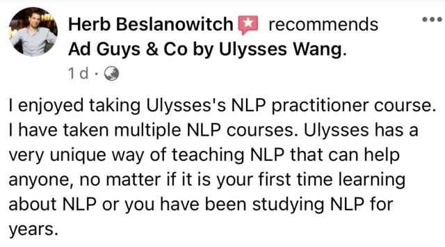 Ulysses Wang NLP Certification Review by Herbert