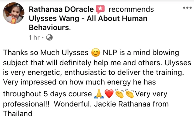 Ulysses Wang NLP Certification Review by Rathanaa