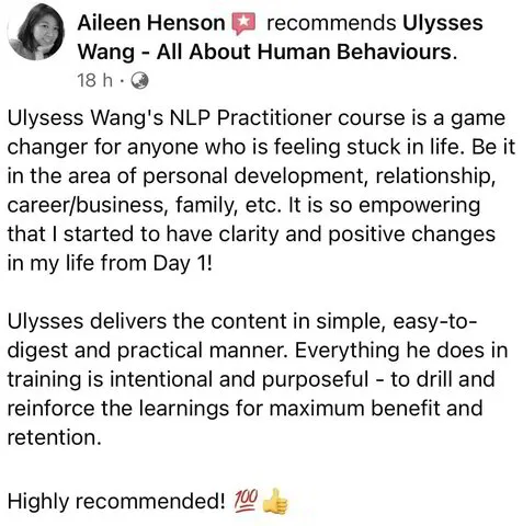 Ulysses Wang NLP Certification Review by Aileen Henson