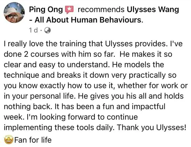 Ulysses Wang NLP Certification Review by Ping Ong