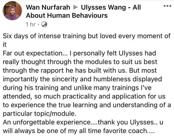 Ulysses Wang NLP Certification Review by Wan Nurfarah