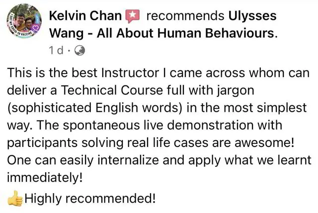 Ulysses Wang NLP Certification Review by Kelvin Chan