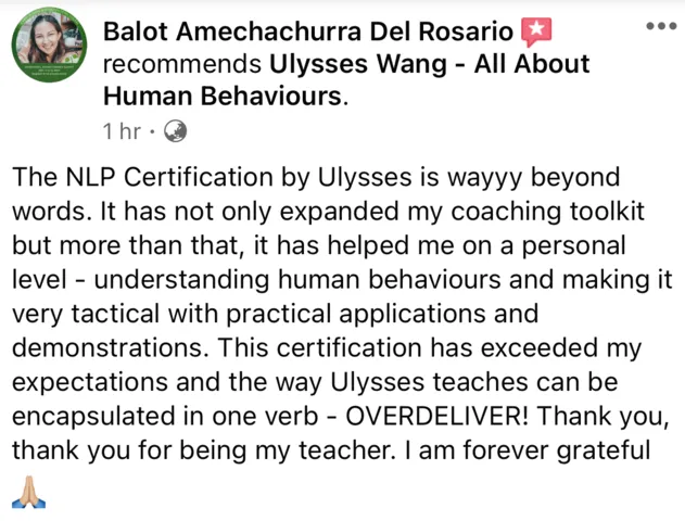 Ulysses Wang NLP Certification Review by Balot