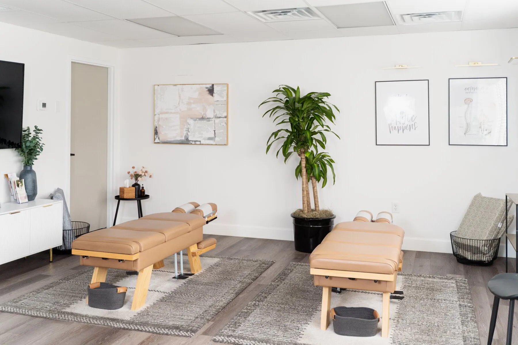 The bright, calm adjusting room at The Cove Chiropractic