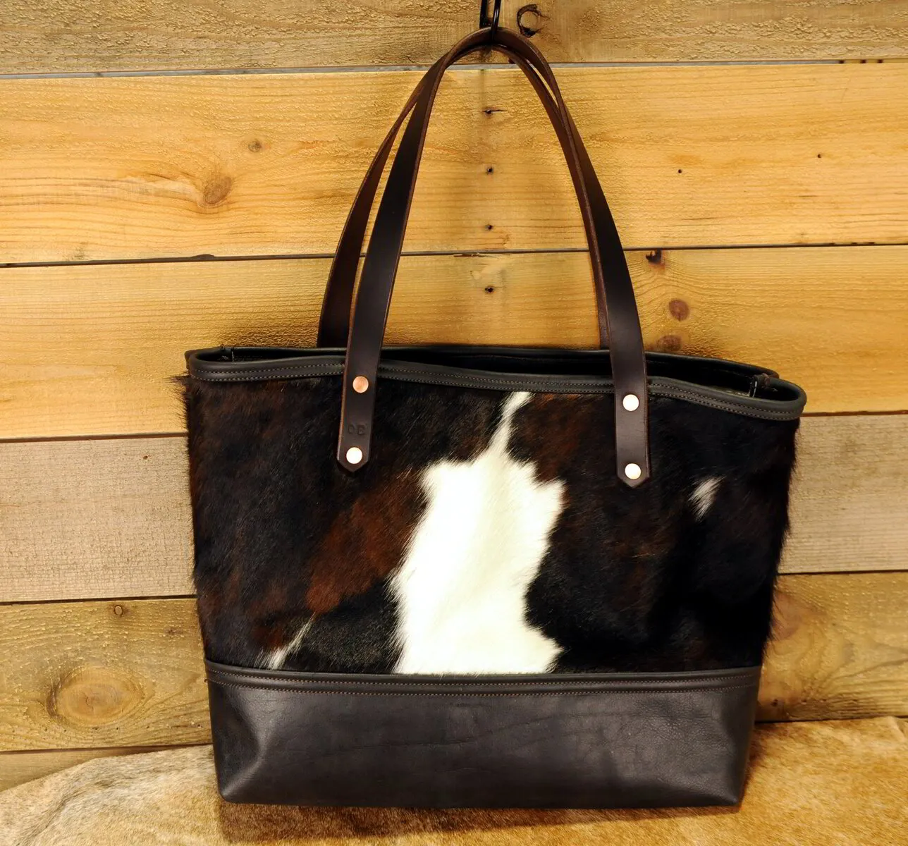 Large Deluxe W/Hair Tote Bag : Black/tricolor/Russet Straps