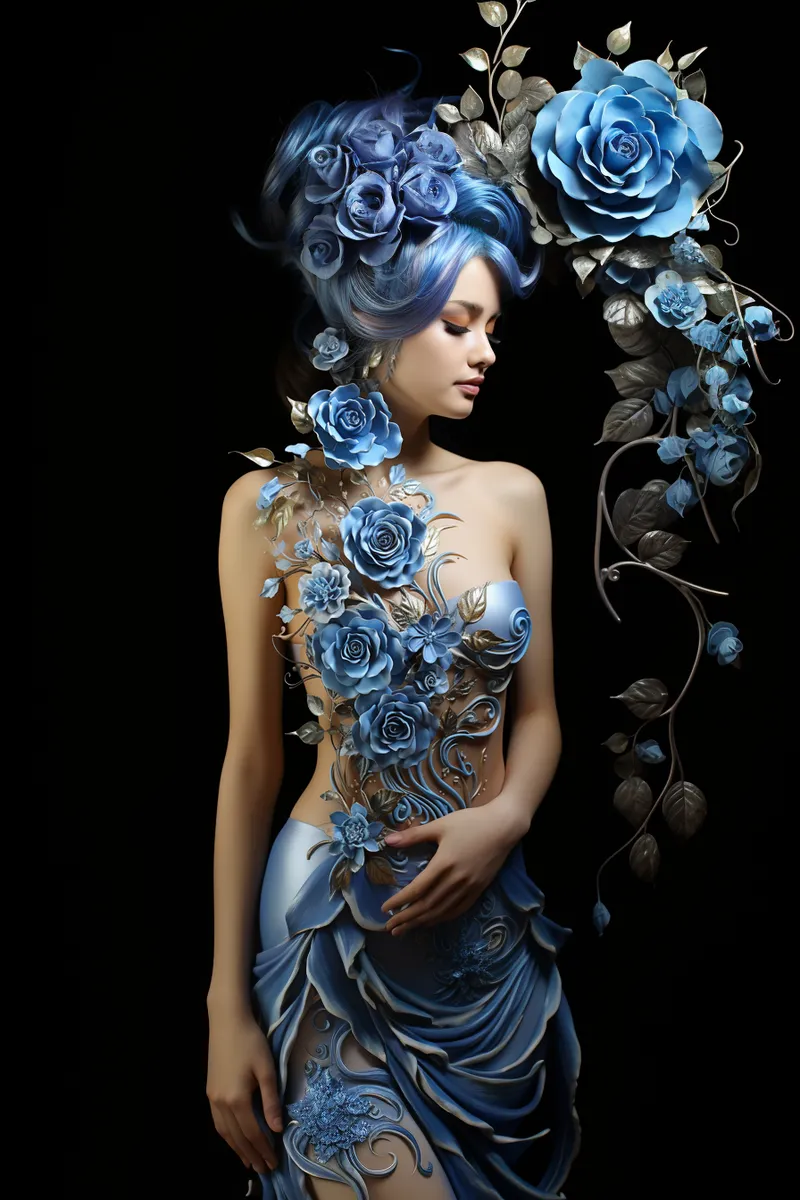 One Midjourney poster prompt Blue Roses Goddess 