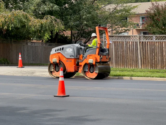 Asphalt roller on road