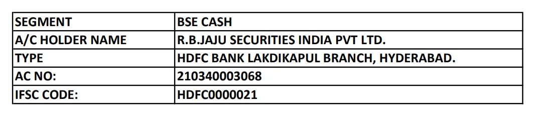 R B Jaju Securities bank account details table