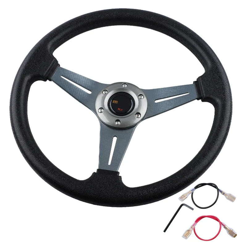 Universal 14 Inch 350mm PU Leather Racing Steering Wheel | Deep Dish Drift Corn Style with Logo