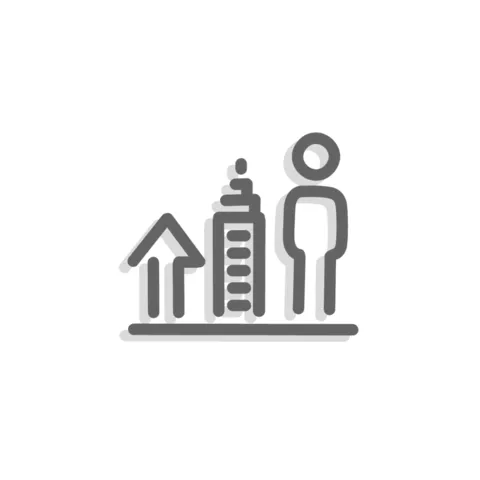 Icon with Upward Point Arrow, a Building and a Person