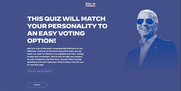 Joe Biden for President personalty quiz from his website