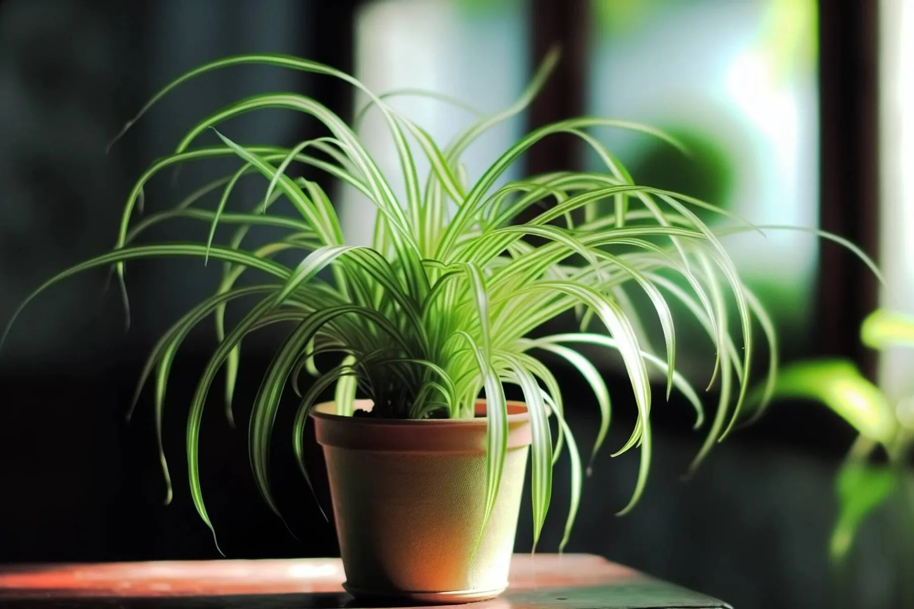 A healthy spider plant thriving in indirect natural light