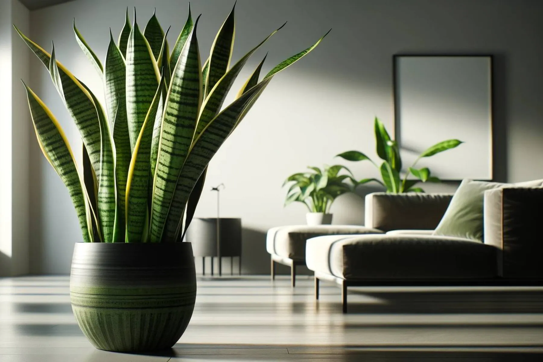 Spider Plant (Sansevieria) potted in a modern living room