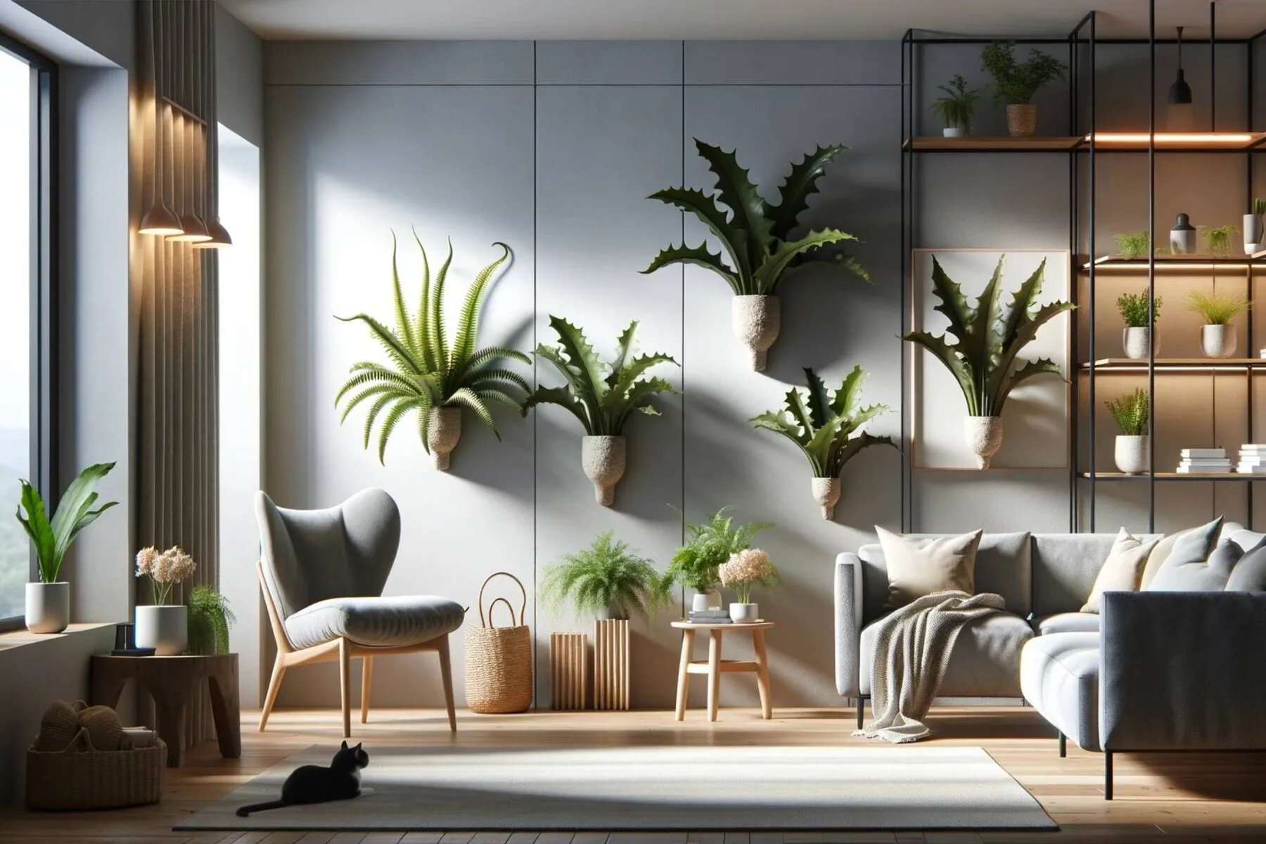 stylish home interior featuring a few staghorn ferns