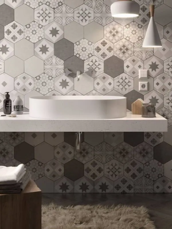 bathroom with geometric design