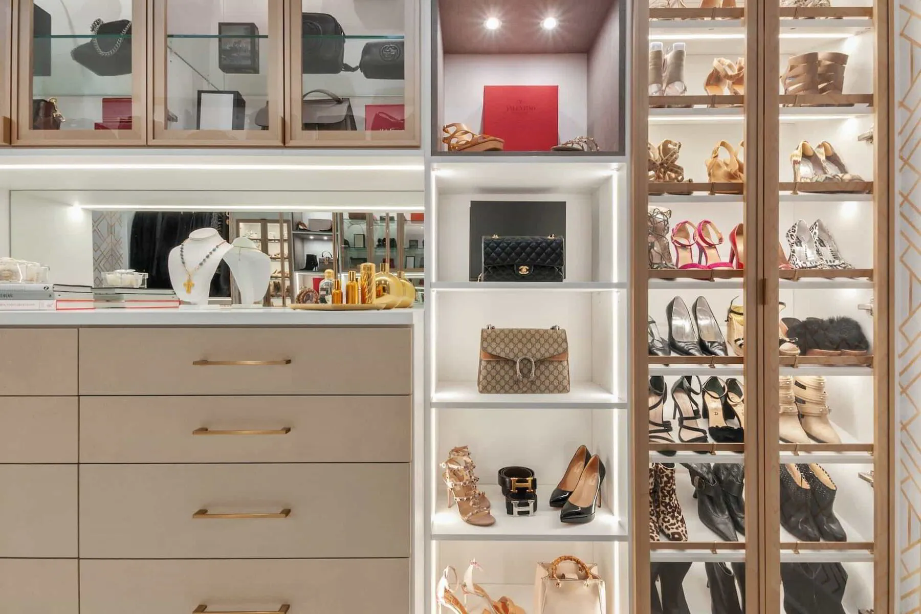well lit and organized walk in closet