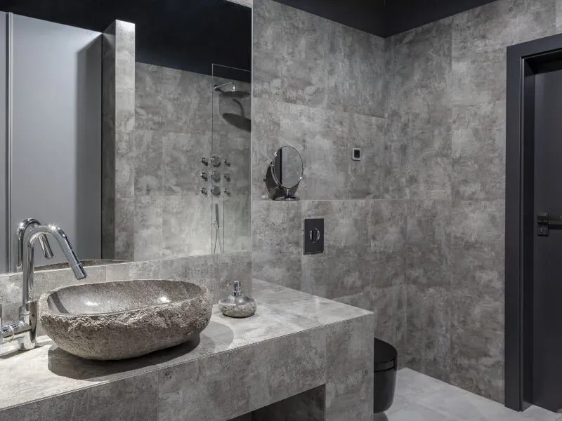 modern bathroom with granite counter