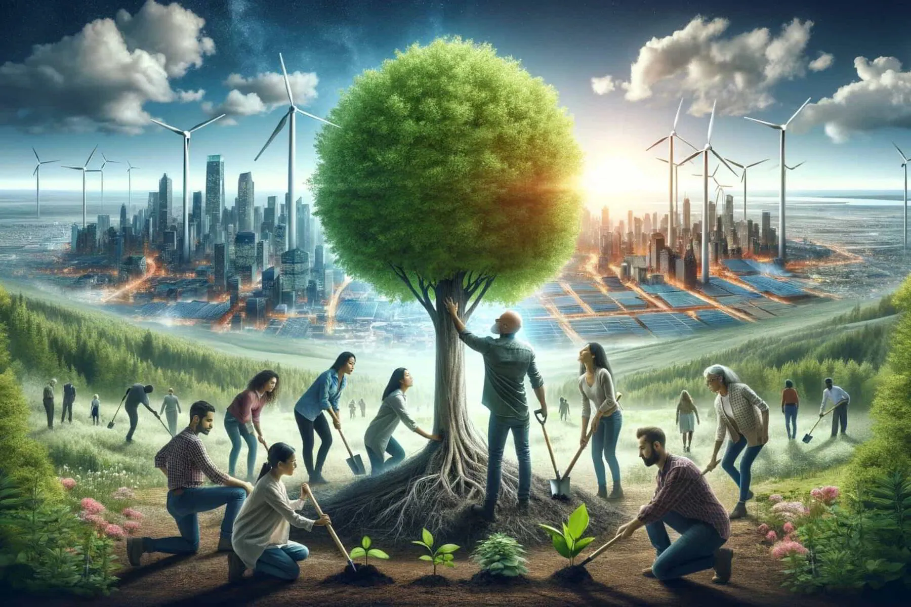 A powerful and inspiring image symbolizing overcoming sustainability challenges