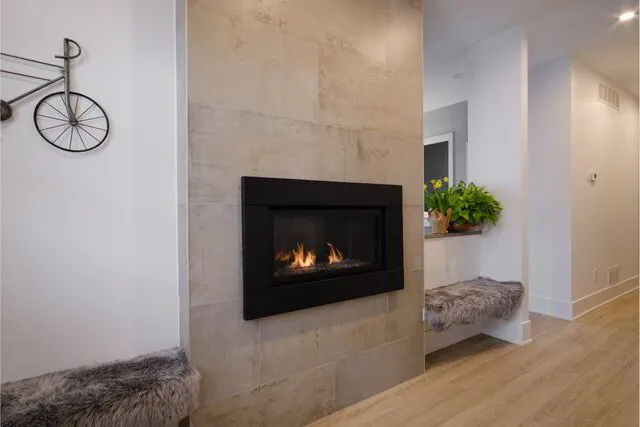 fire place in stone wall