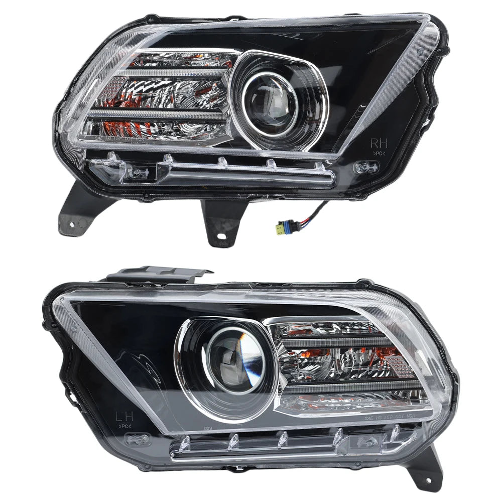 MIZIAUTO Headlight Assembly for Ford Mustang 2013-2014 | HID/Xenon with LED DRL | Black Housing & Clear Lens (1 Pair)