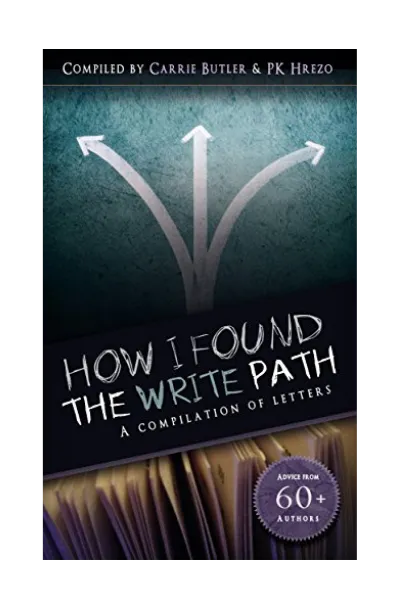 The book cover for How I Found the Write Path  features a green background, white multi-directional arrows, and a stack of papers.