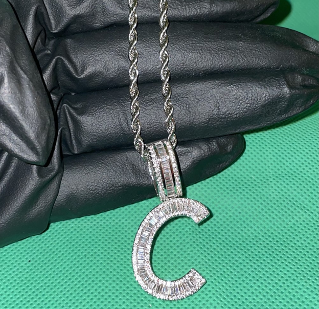 Kids Iced Out Baguette Initial Necklace