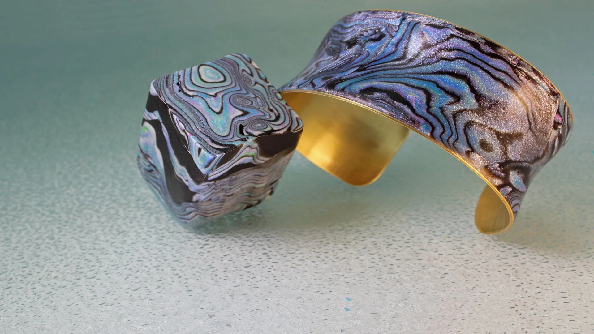 Vol-065 Faux Abalone Paua Shell Cane Cuff Bracelet Veneer Slab Jewelry