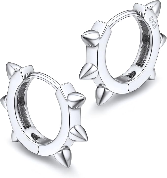 Silver 925 Spike Hoop Earrings