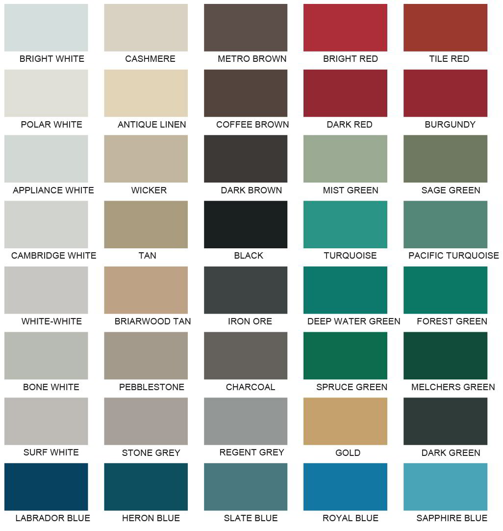 Metal Flashing Colour Chart