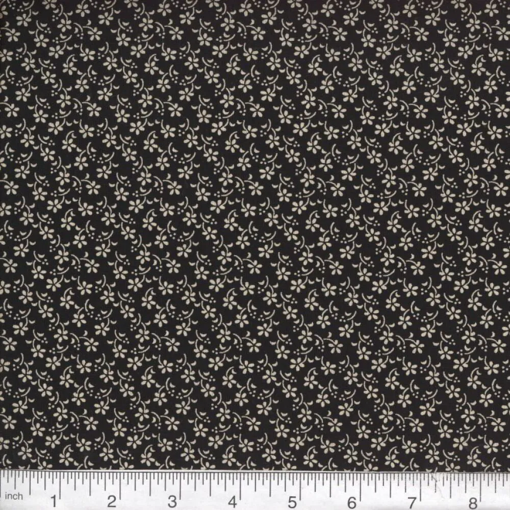 Vintage - Black with small Tan Flowers