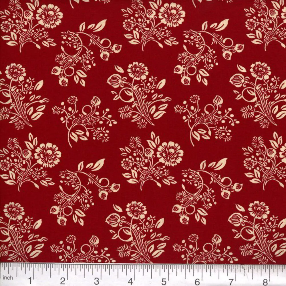 Vintage - Burgundy with large Tan Flowers